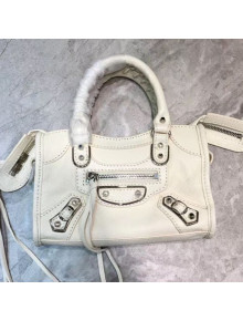 Balenciaga Classic Nano City Bag in Goatskin and Silver Hardware White