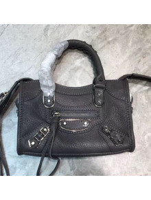 Balenciaga Classic Nano City Bag in Goatskin and Silver Hardware Dark Grey