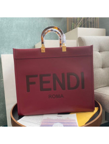 Fendi Sunshine Shopper Leather Tote Bag Burgundy 2020