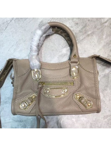 Balenciaga Classic Nano City Bag in Goatskin and Gold Hardware Khaki Grey