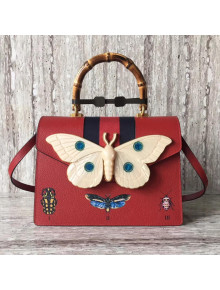 Gucci Leather with Moth Medium Top Handle Bag 488691 Red 2017