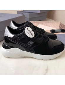 Hogan Active One Leather & Glitter Sneaker Black/Silver 2019