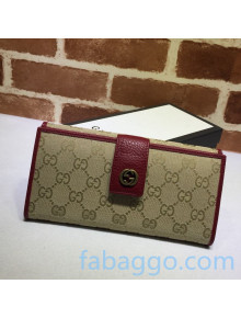 Gucci GG Canvas Continental Wallet 337335 Apricot/Burgundy 2020