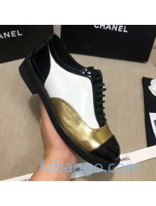 Chanel Calfskin Lace-ups Shoes G36208 Gold/White/Black 03 2020