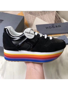 Hogan Calfskin Maxi H222 Sneaker with Rainbow Sole Black 2018