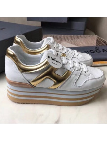 Hogan Calfskin Maxi H222 Sneaker White/Gold 2018