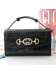 Gucci Zumi Crocodile Embossed Leather Mini Shoulder Bag 564718 Black 2019