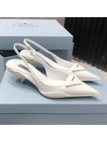 Prada Shiny Leather Slingback Pumps 3cm White 2021