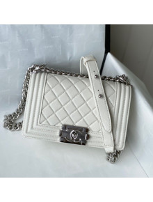 Chanel Grained Calfskin Small Boy Flap Bag A67085 White/Silver 2021