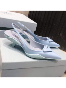 Prada Shiny Leather Slingback Pumps 3cm Light Blue 2021