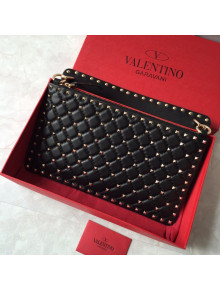 Valentino Lambskin Rockstud Spike Clutch Black/Gold 2019