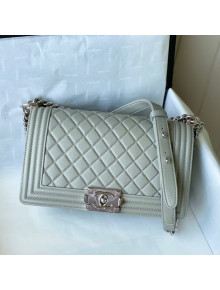 Chanel Grained Calfskin Medium Boy Flap Bag A67086 Gray/Silver 2021