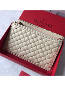 Valentino Lambskin Rockstud Spike Clutch White 2019