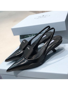 Prada Leather and Nylon Slingback Pumps 3cm All Black 2021