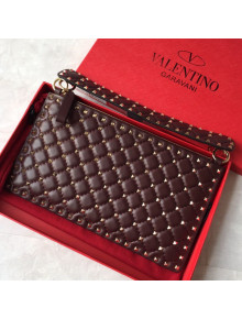 Valentino Lambskin Rockstud Spike Clutch Purplish Red 2019