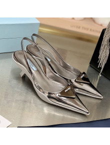 Prada Shiny Leather Slingback Pumps 3cm Silver 2021