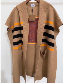 Burberry TB Monogram Motif Intarsia Cashmere Cape Beige 2019