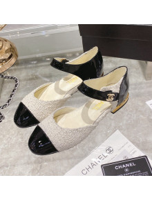 Chanel Tweed CC Buckle Ballerinas G38441 White 2021 