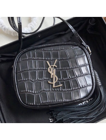 Saint Laurent Blogger Mini Camera Shoulder Bag in Crocodile Embossed Leather 425317 Black 2019