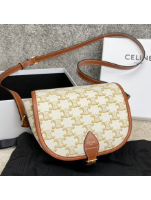 Celine Medium Folco Bag in Triomphe Canvas and Calfskin White 2021