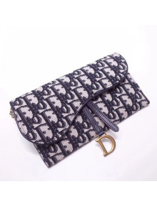 Dior Oblique Jacquard Canvas Saddle Clutch with Chain 2019