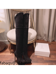 Casadei Elastic Suede Over-Knee High Platform Boots Black 2021