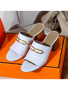 Hermes Claire Calfskin Mules 6cm White 2021