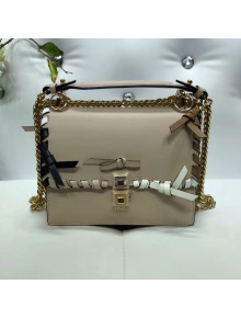 Fendi Calfskin KAN I Small Bag with Leather Threading and Bows Beige 2018