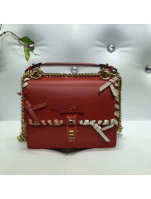 Fendi Calfskin KAN I Small Bag with Leather Threading and Bows Red 2018