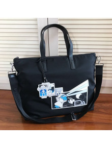 Prada Print Nylon Tote Bag 2VG024 Black/Blue 2019