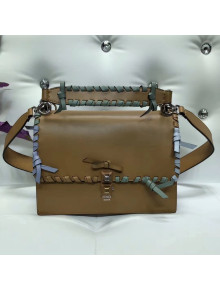 Fendi Calfskin KAN I Bag with Leather Threading and Bows Brown 2018