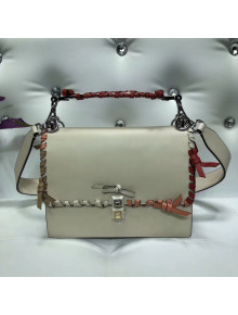 Fendi Calfskin KAN I Bag with Leather Threading and Bows Off-White 2018