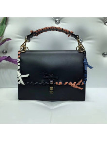 Fendi Calfskin KAN I Bag with Leather Threading and Bows Black 2018