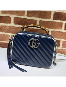 Gucci GG Diagonal Marmont Small Shoulder Bag with Bamboo Top Handle 602270 Blue 2019