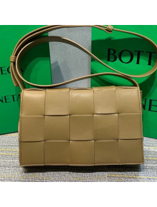 Bottega Veneta Cassette Small Crossbody Messenger Bag in Maxi-Woven Lambskin Khaki/Cream White 2021