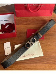 Ferragamo Gancini Reversible Litchi-Calfskin Belt 3.5cm with Logo Buckle Black 2021 10