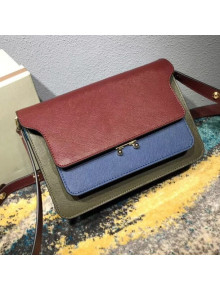 Marni Trunk Bag In Saffino Calfskin Burgundy/Blue/Green 2018