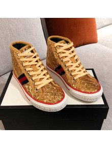 Gucci Tennis 1977 Sequins High-Top Sneakers Gold 2021