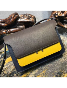 Marni Trunk Bag In Saffino Calfskin Grey/Yellow/Blue 2018