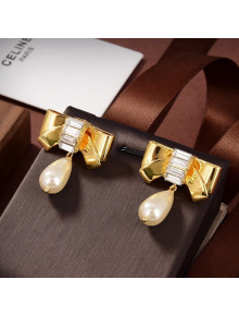 Celine Pearl Bow Short Earrings 2021 08