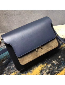 Marni Trunk Bag In Suede Leather/Smooth Calfskin Blue/Grey/Black 2018