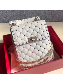 Valentino Rockstud Spike Lambskin Small Vertical Bag 0124 White 2019  