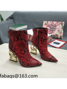 Dolce & Gabbana DG Snakeskin Print Ankle Short Boots 10.5cm Red/Gold 2021 