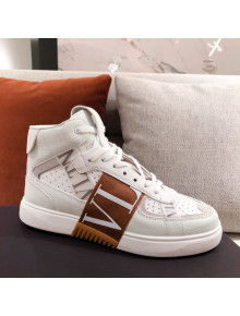 Valentino VL7N Calfskin High-Top Sneaker with Print Bands White/Brown 05 2021