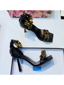 Versace Medusa Chain Nappa Leather Sandals 9.5cm Heel Black 2021