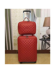 Chanel Quilting Trolley Luggage Bag Red 2018