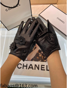 Chanel Lambskin Camellia Gloves Black 2021 102916