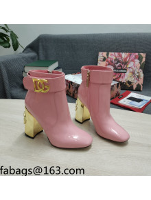 Dolce & Gabbana DG Patent Leather Ankle Short Boots 10.5cm Light Pink/Gold 2021 111536