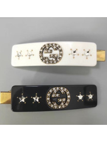 Gucci Crystal Interlocking G Hair slide 630703 White/Black 2020