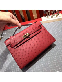 Hermes Original Ostrich Leather Kelly Pochette 22cm Red 